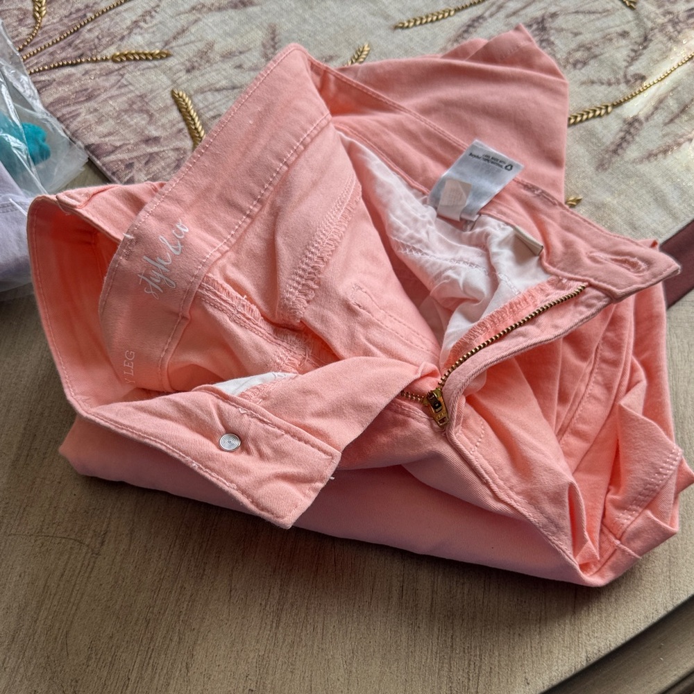 Light Coral Pink Women's Jeans with Gold Zipper